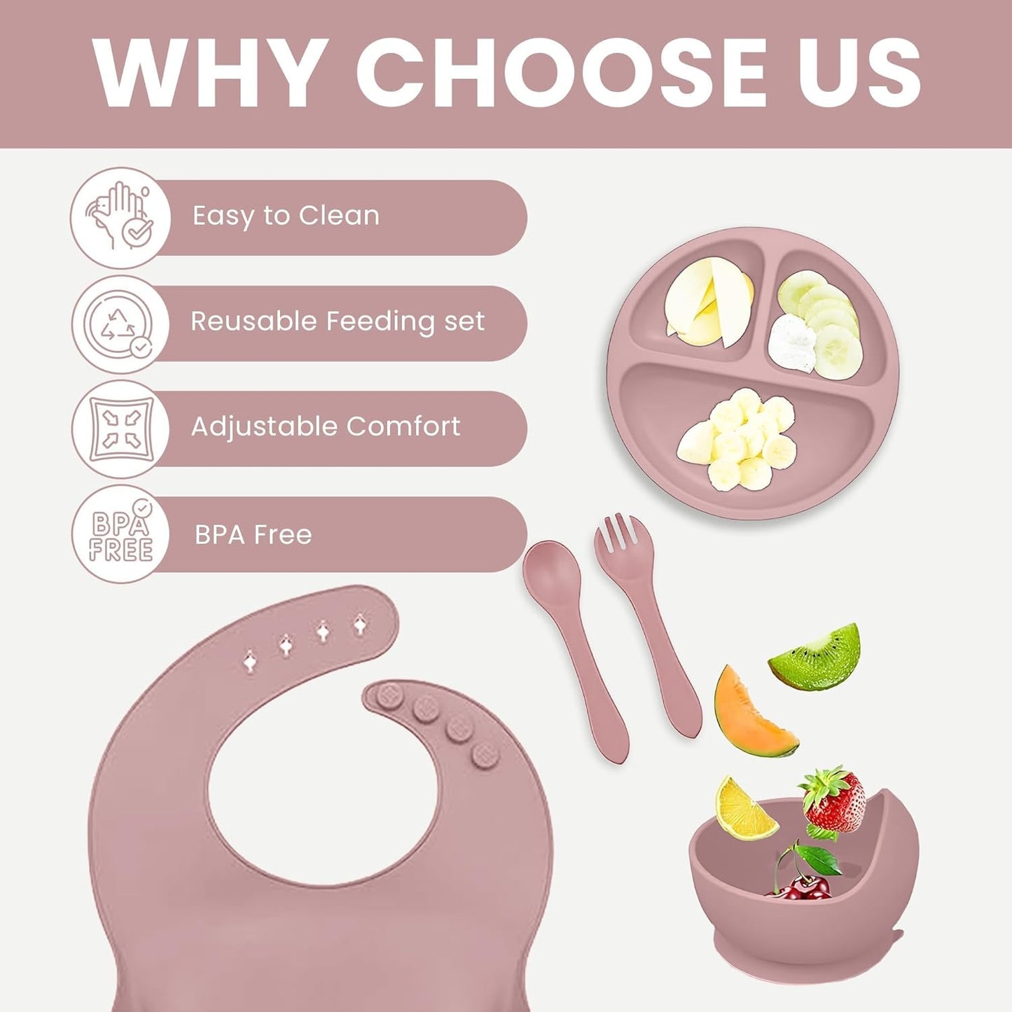 Set de alimentación para bebés de silicona sin BPA